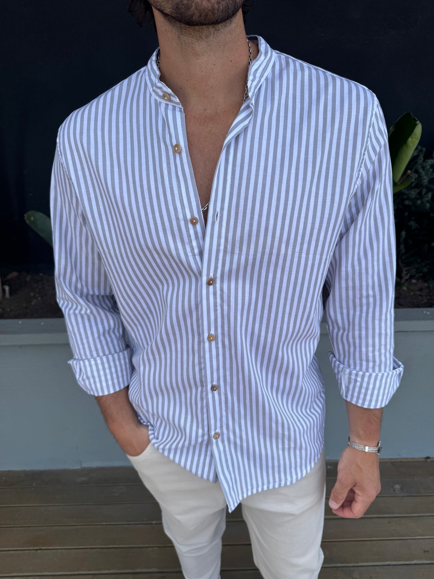 Camisa Mao Raya Gris