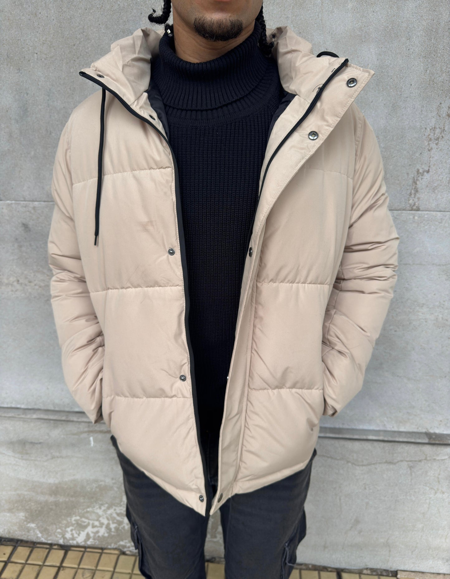 Campera Puffer Impermeable Beige