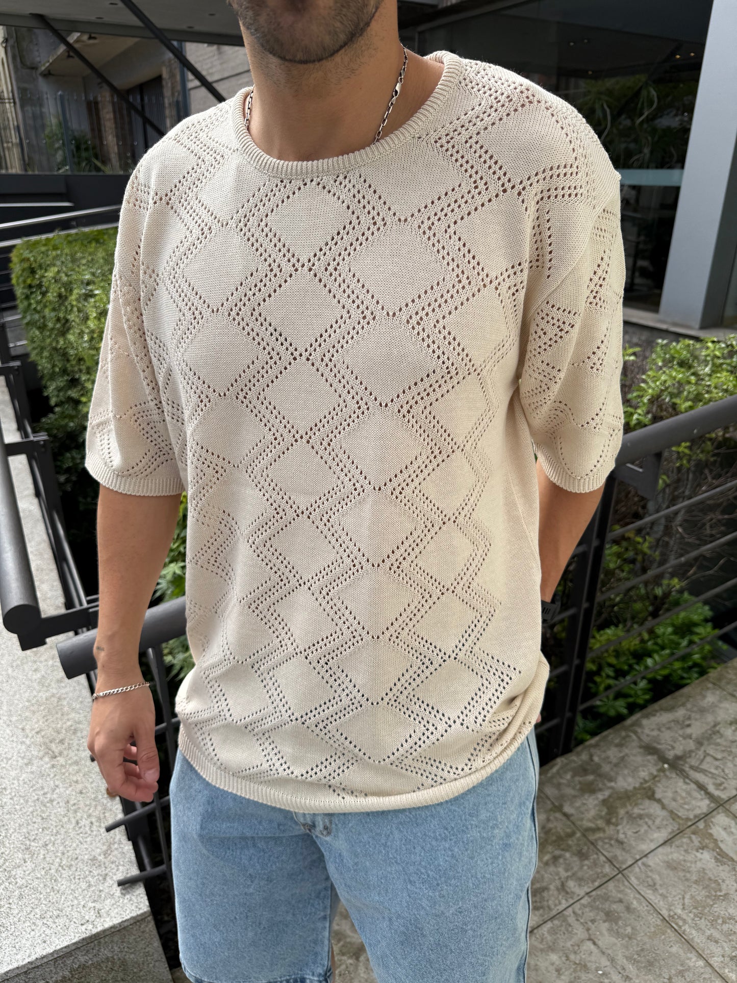 Buzo Tejido Rombos Beige