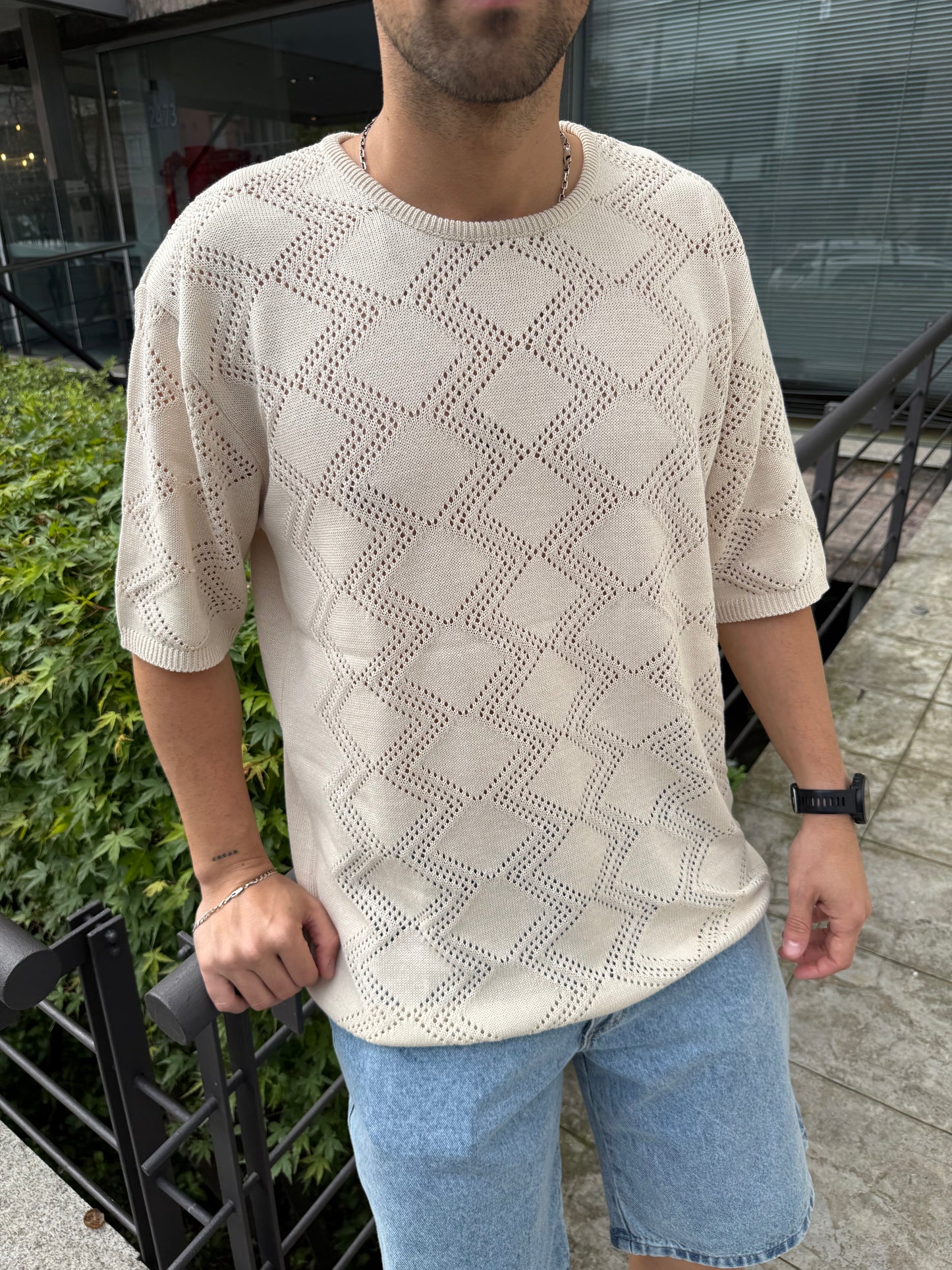 Buzo Tejido Rombos Beige
