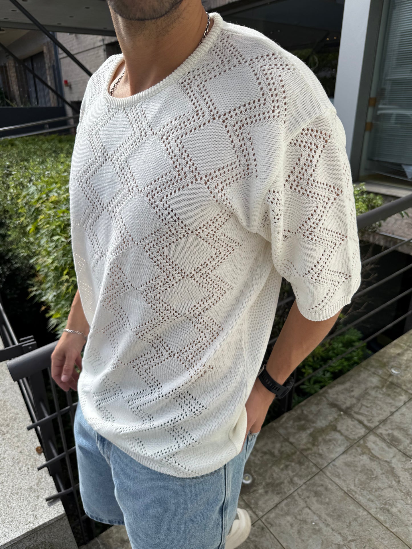 Buzo Tejido Rombos White