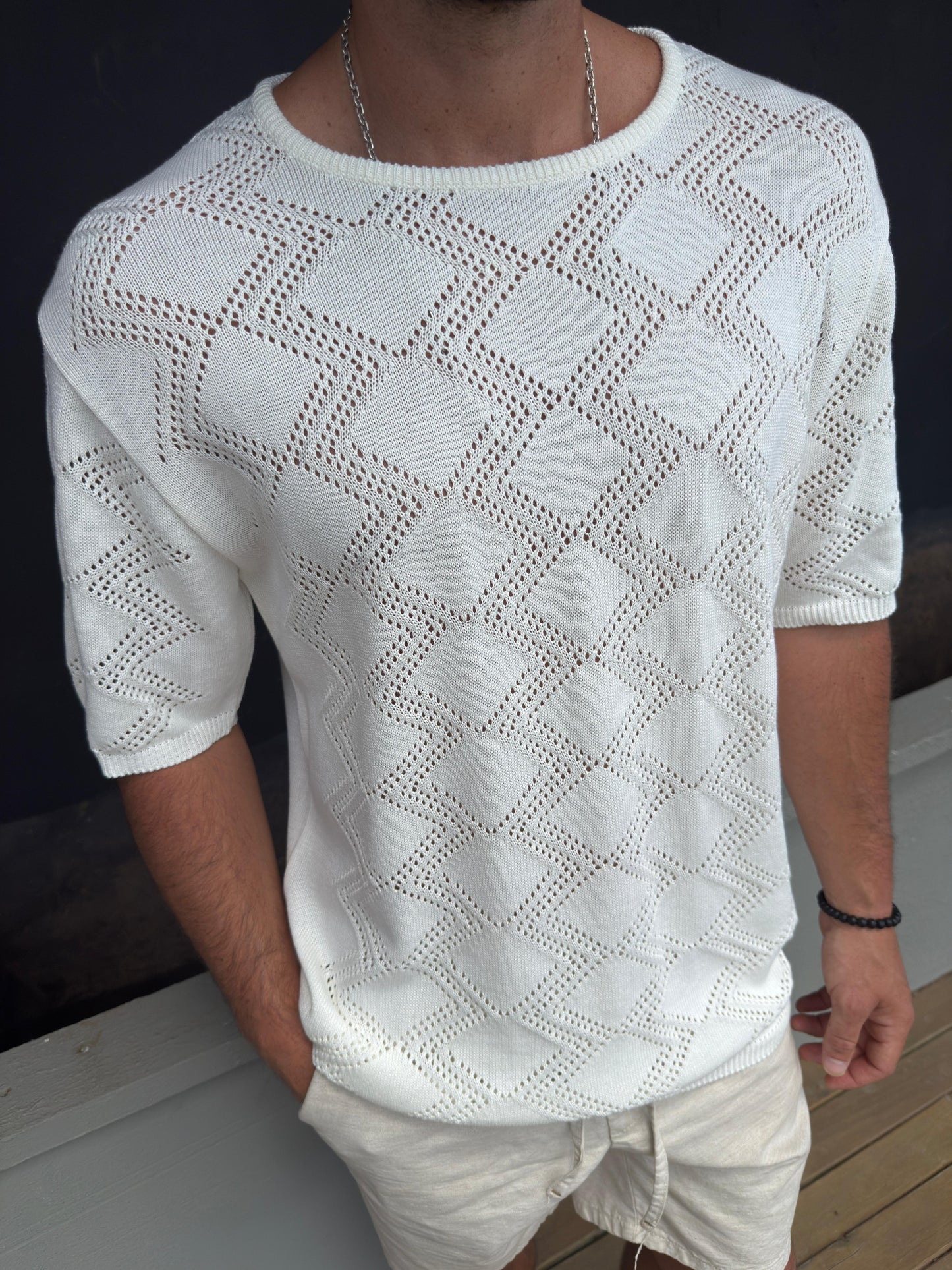 Buzo Tejido Rombos White