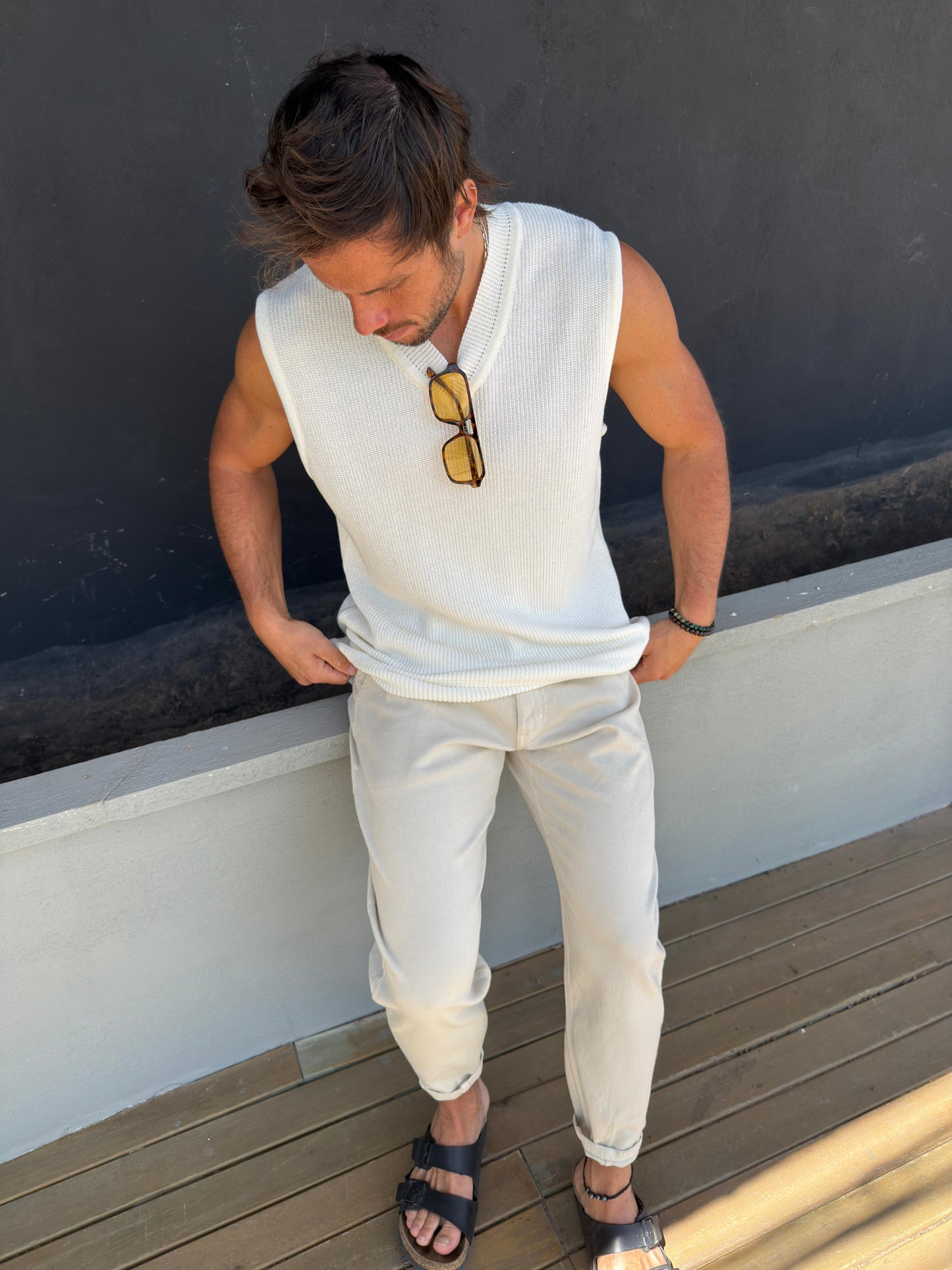 Chaleco escote V Hilo Blanco