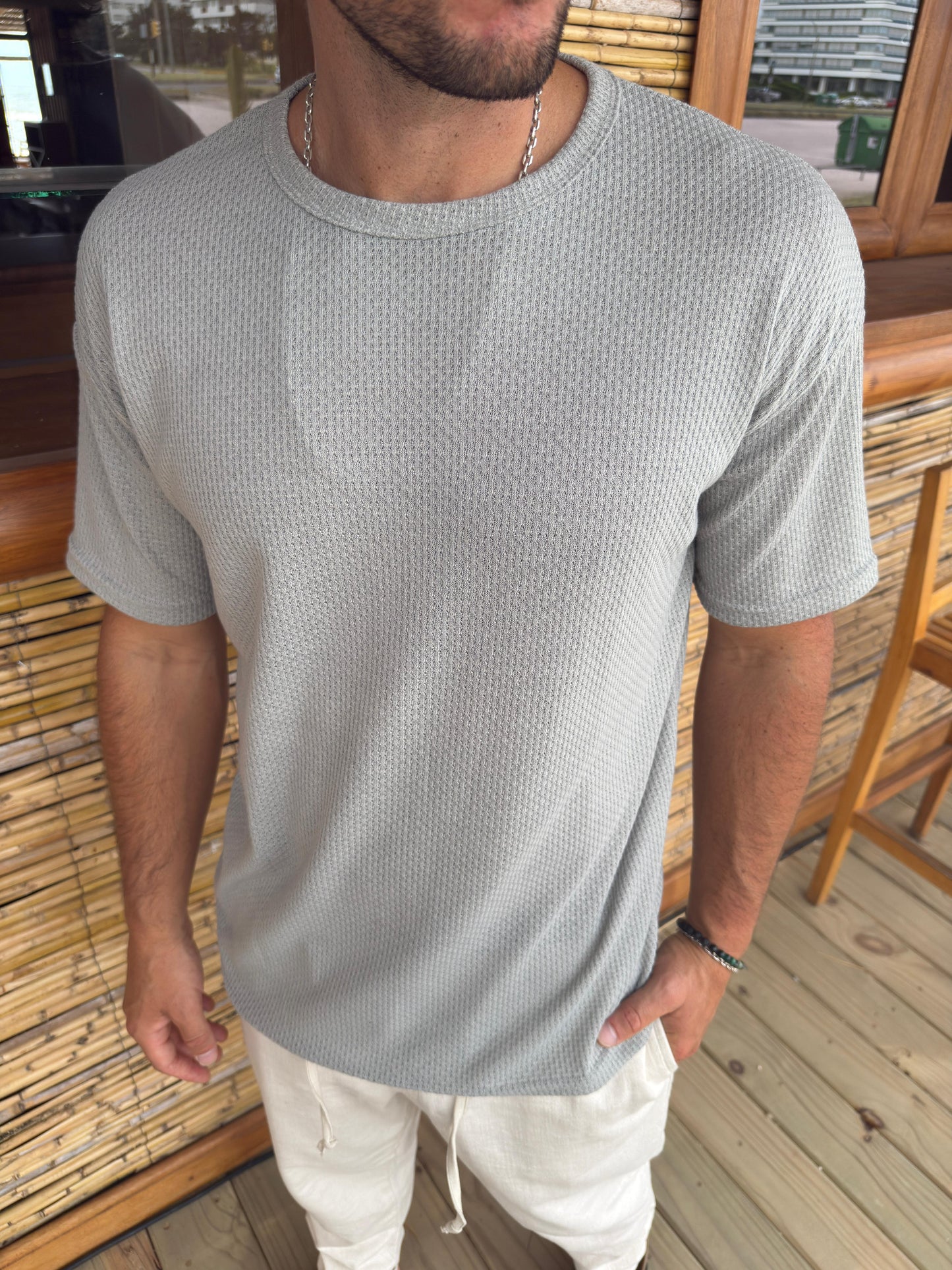 Remera Over Punto Gris Claro