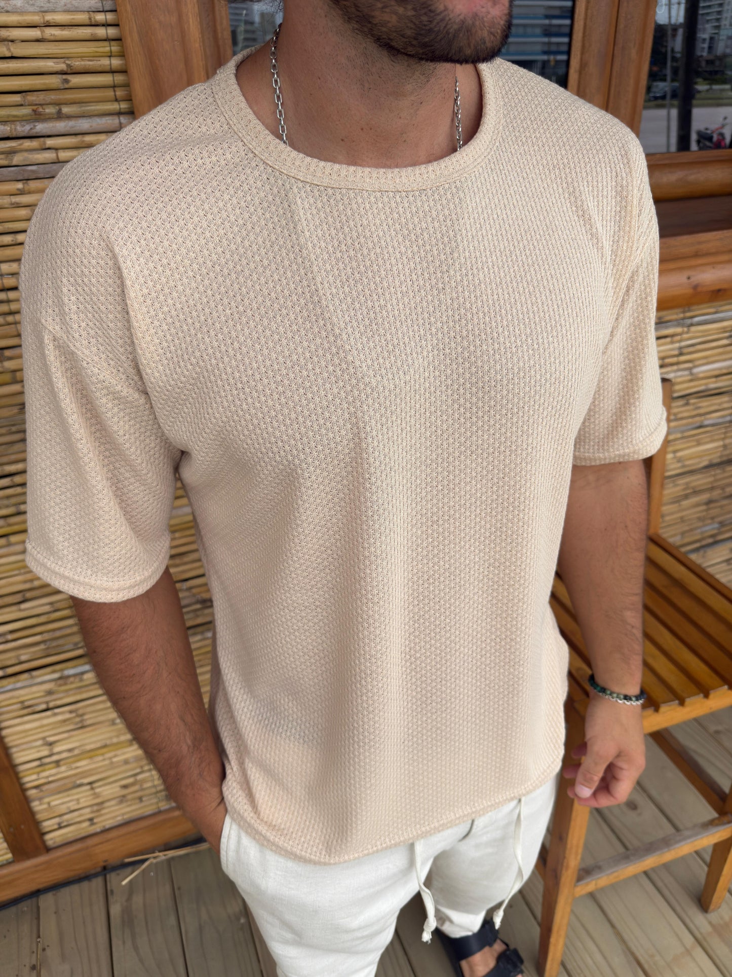 Remera Over Punto Beige