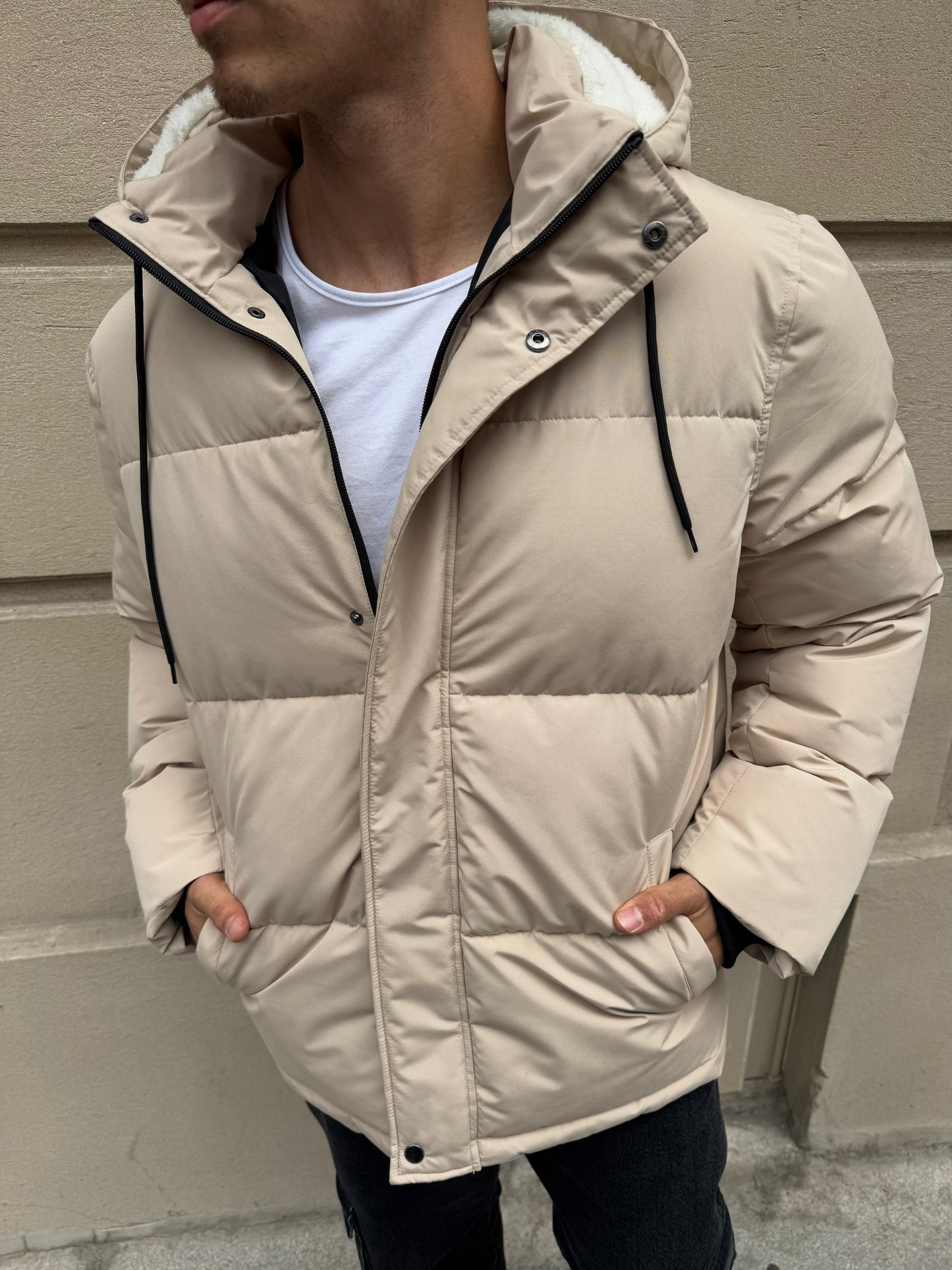 Campera Puffer Impermeable Beige