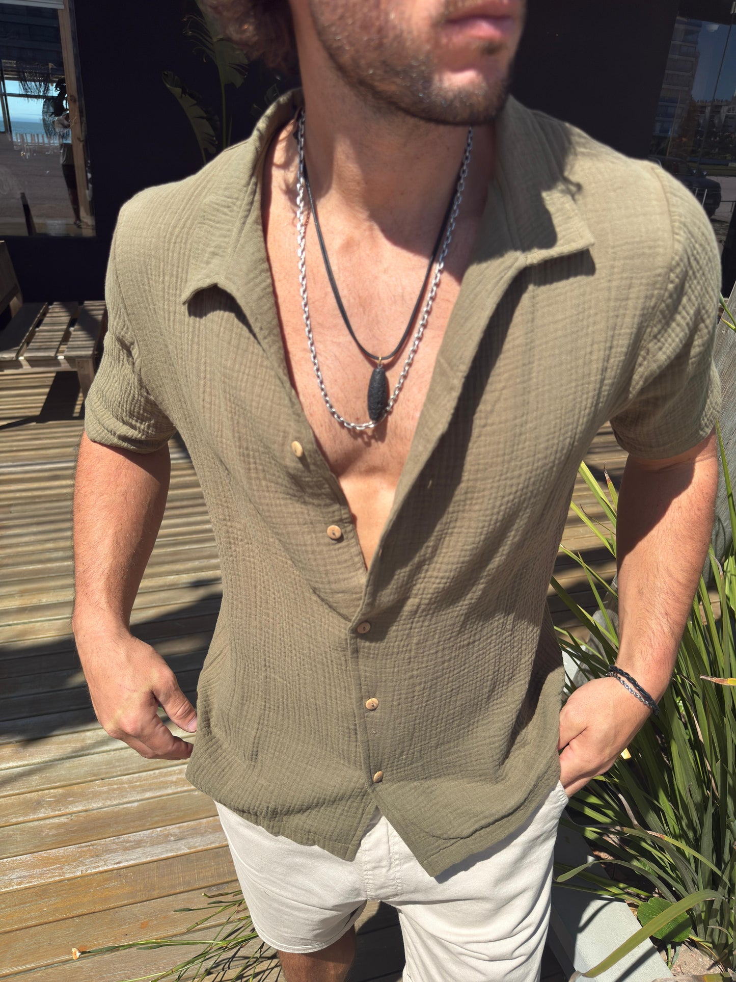 Camisa Muselina Verde Safari