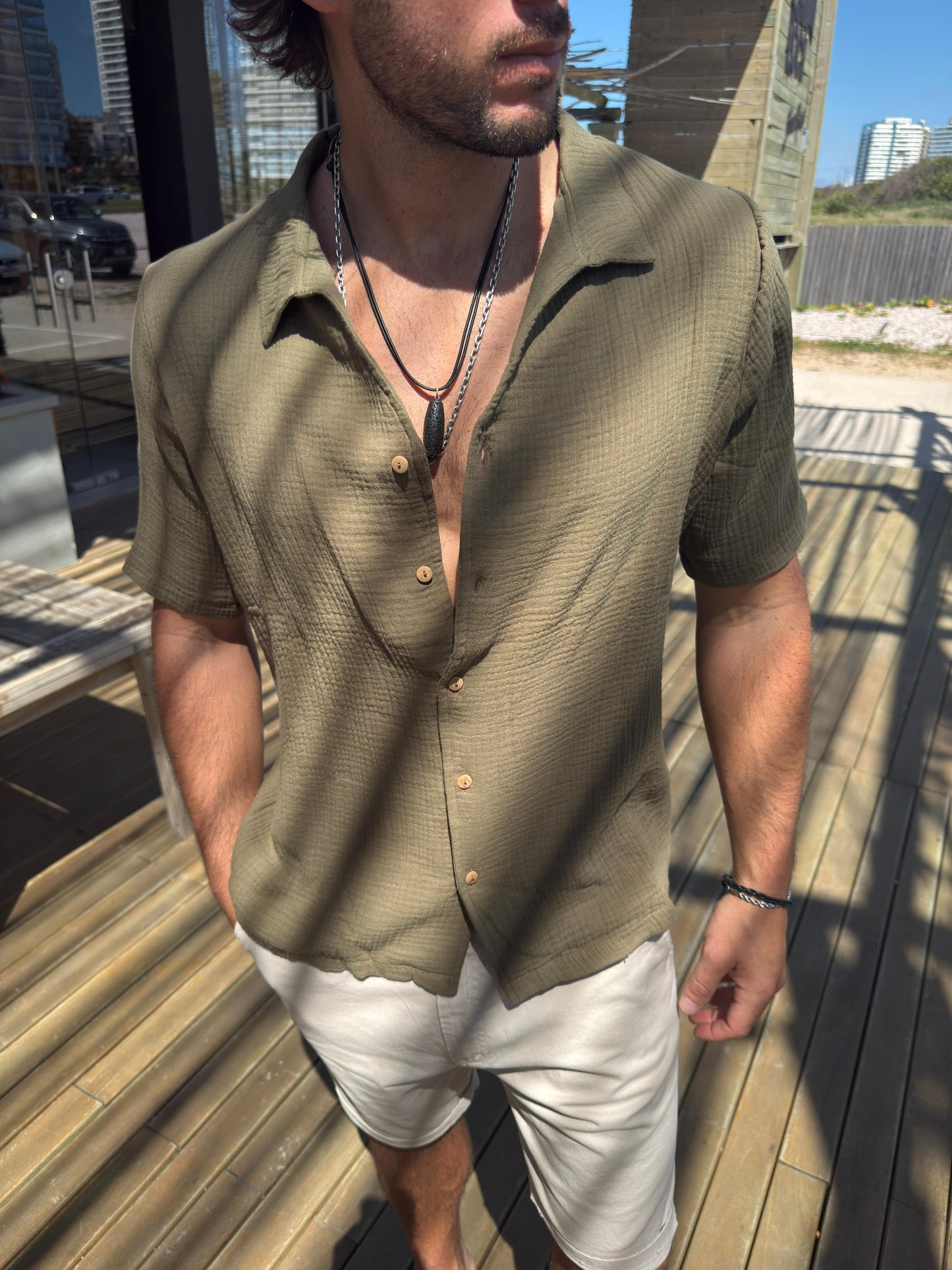 Camisa Muselina Verde Safari