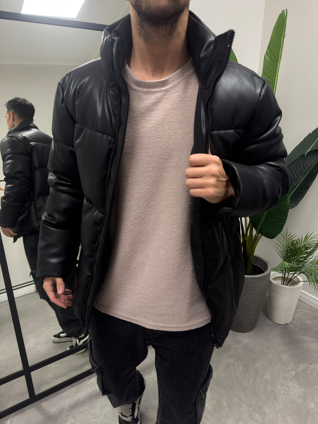 Campera Puffer Cuerina Black