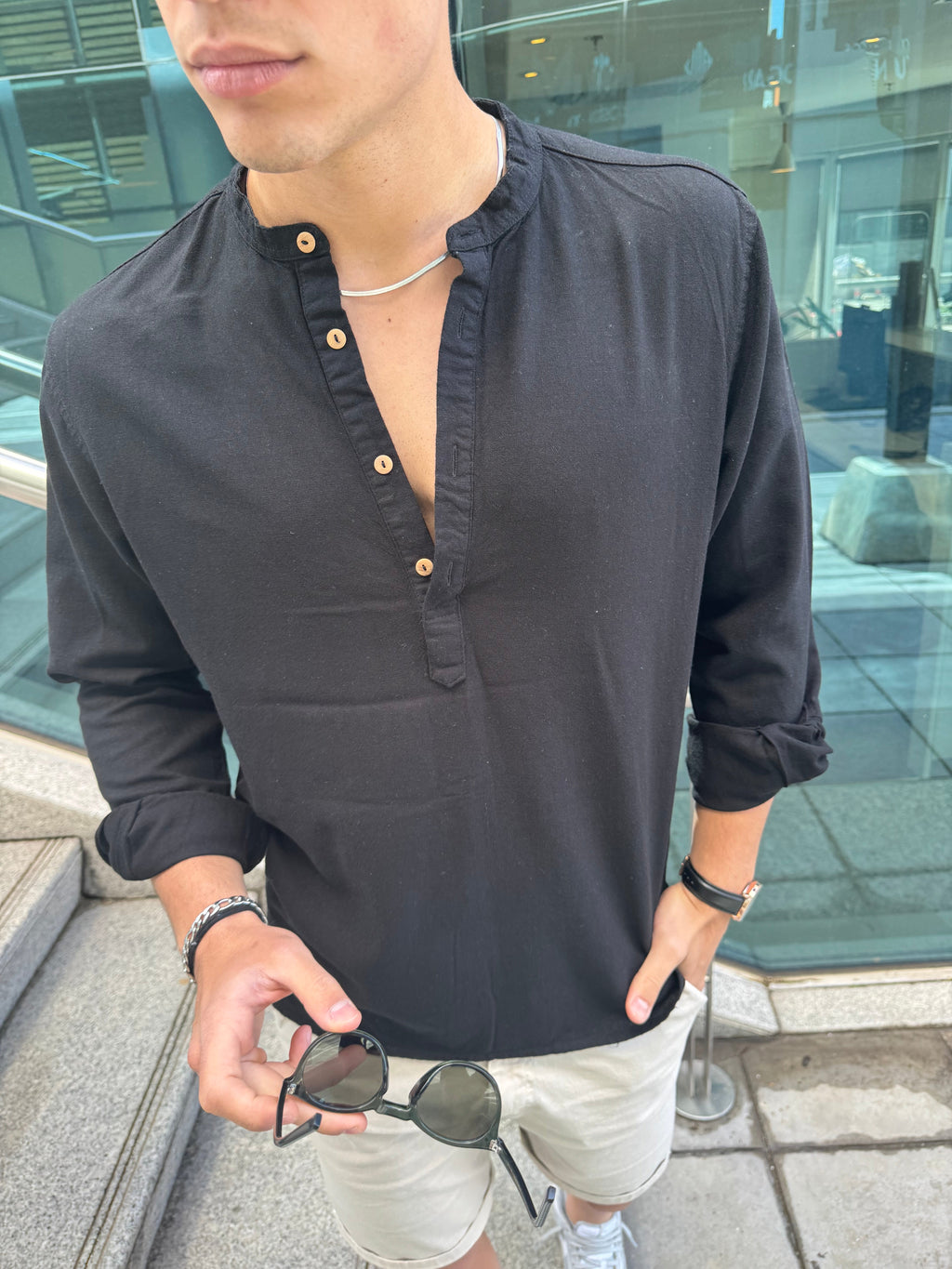 Camisola Mao Lino Negro