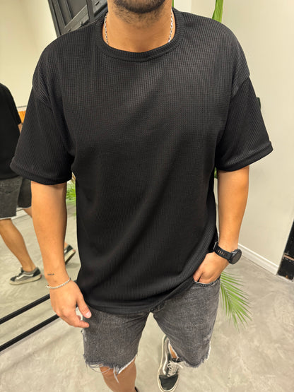 Remera Over Waffle negra