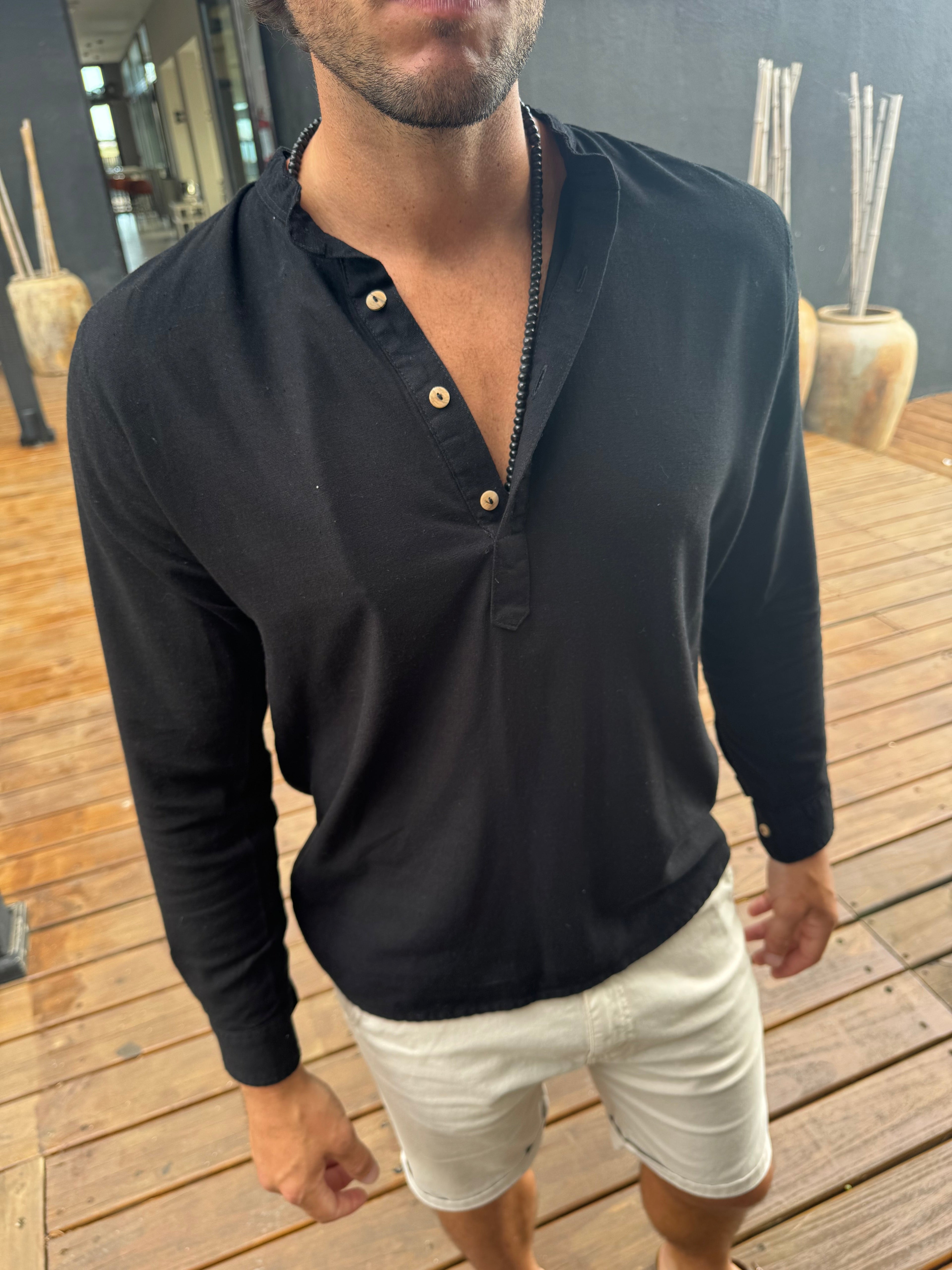 Camisola Mao Lino Negro