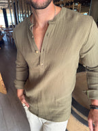 Camisa Muselina Slim Verde Safari