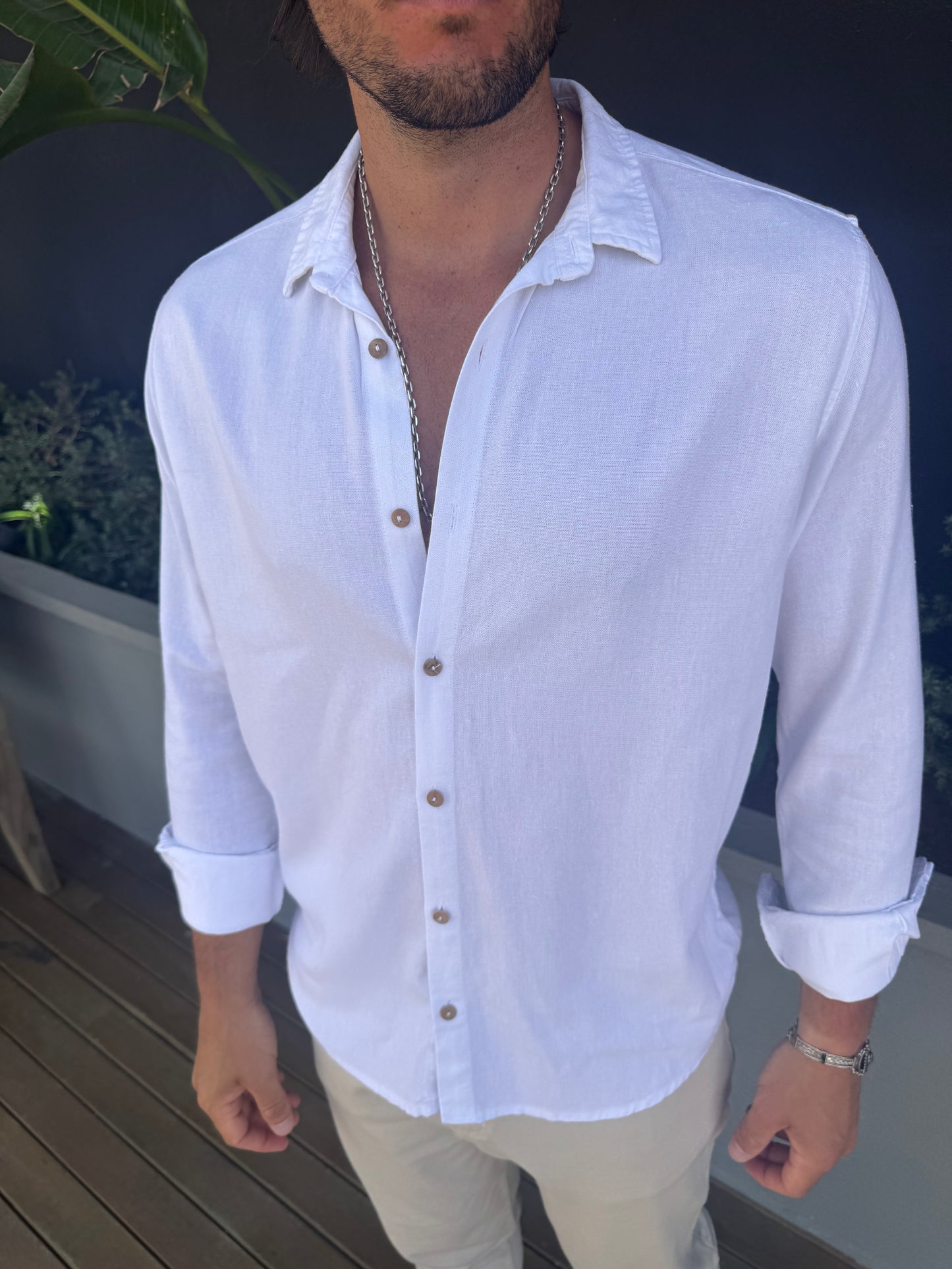 Camisa Cuello Lino Blanco