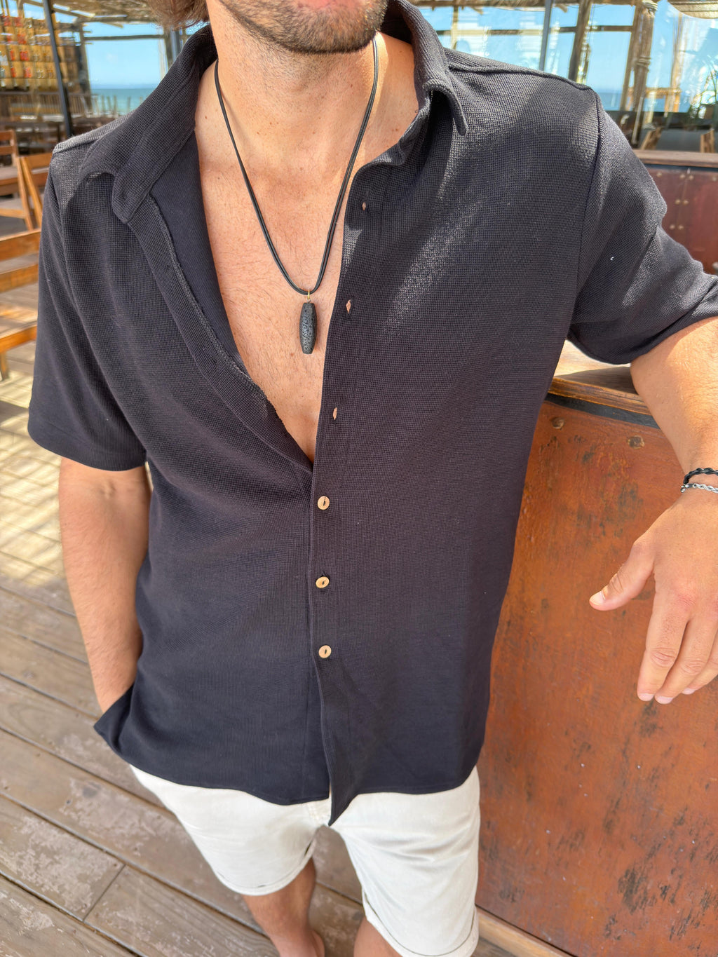 Camisa Waffle Black