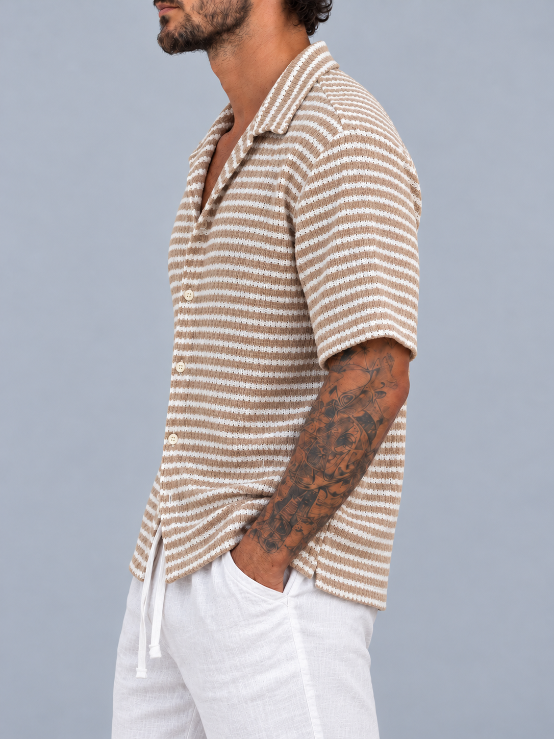 Camisa Tejida Rayado beige