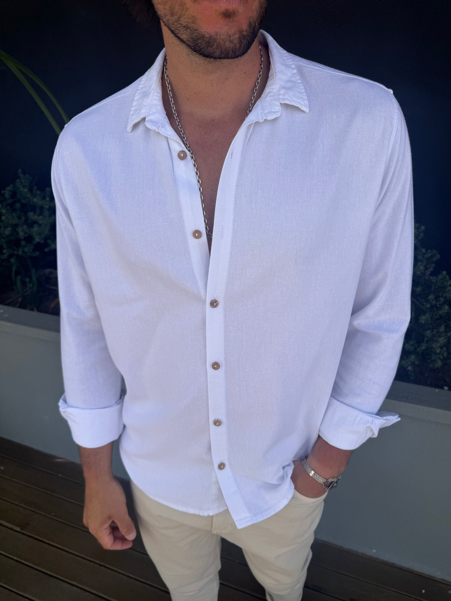 Camisa Cuello Lino Blanco