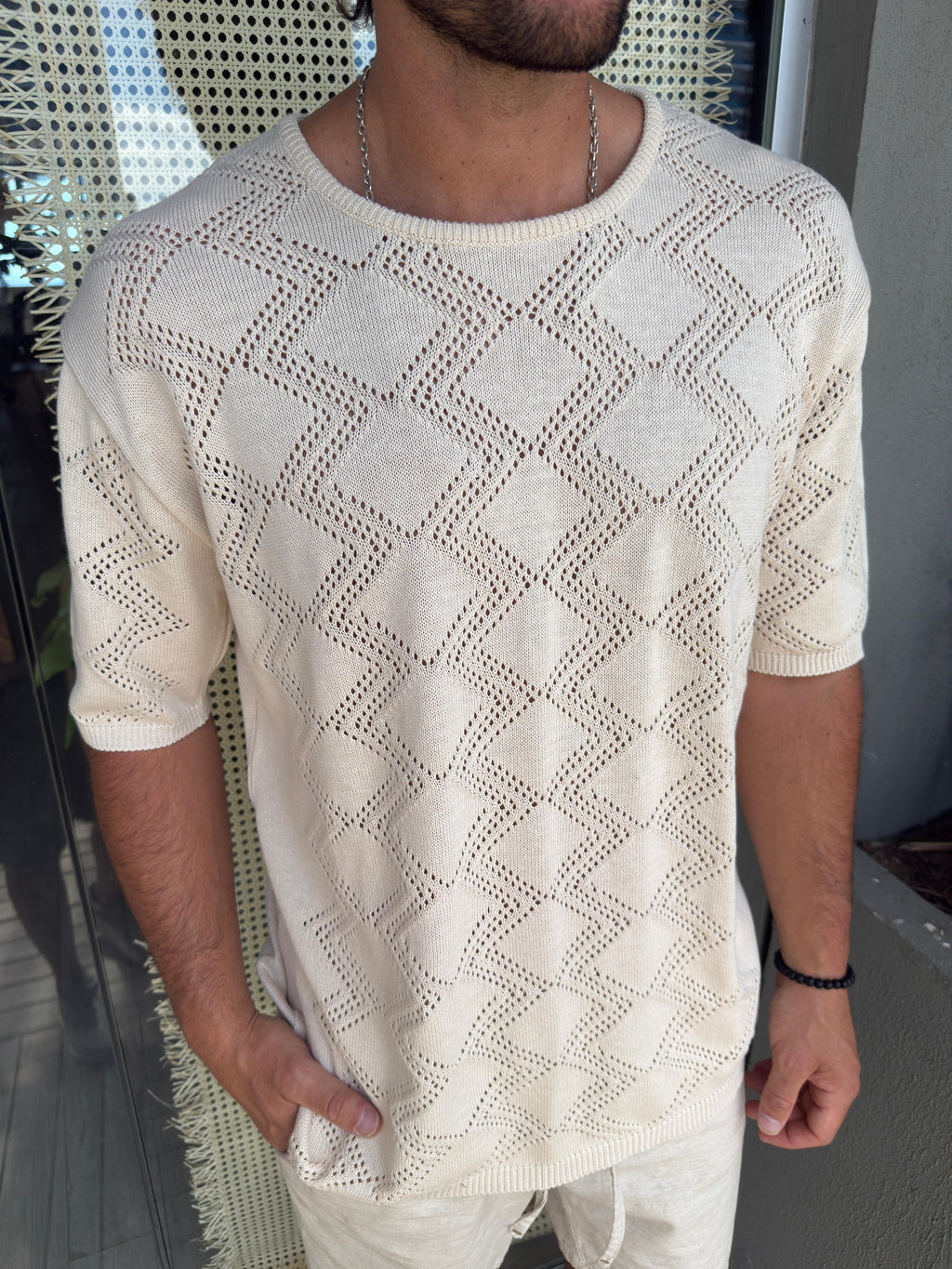 Buzo Tejido Rombos Beige