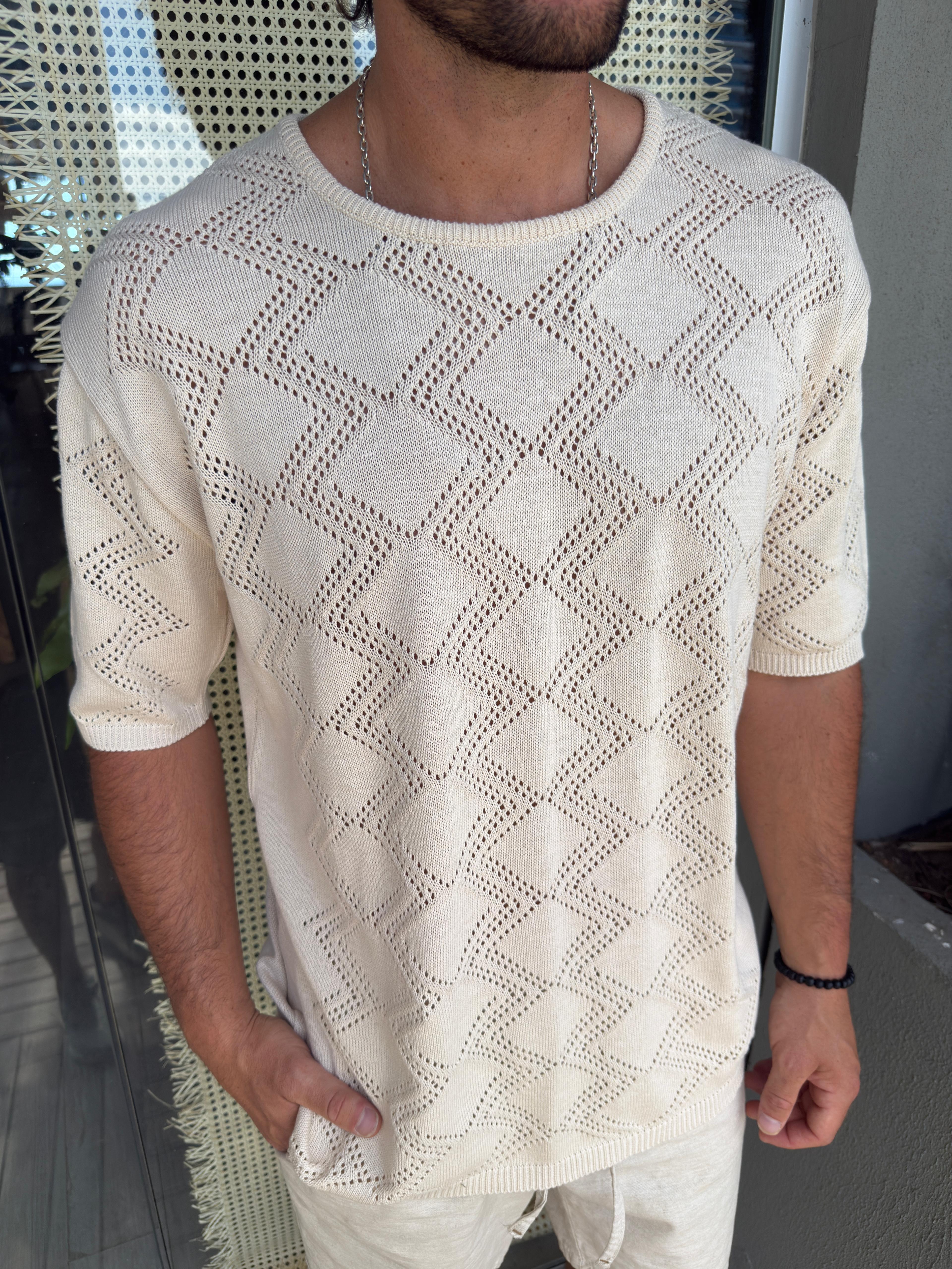 Buzo Tejido Rombos Beige