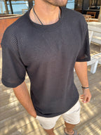 Remera Súper Over Tejida Negra