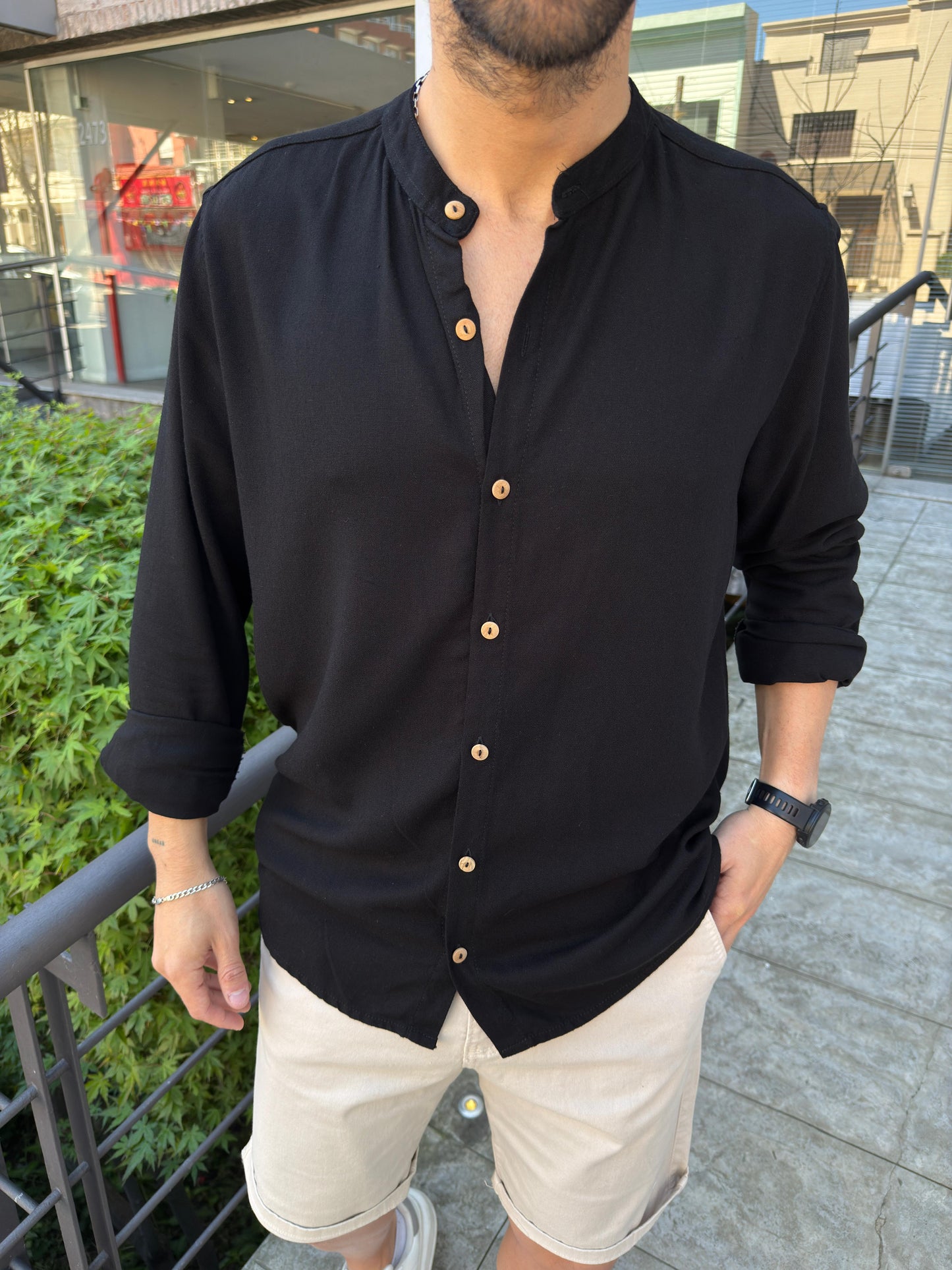 Camisa Mao Lino Black