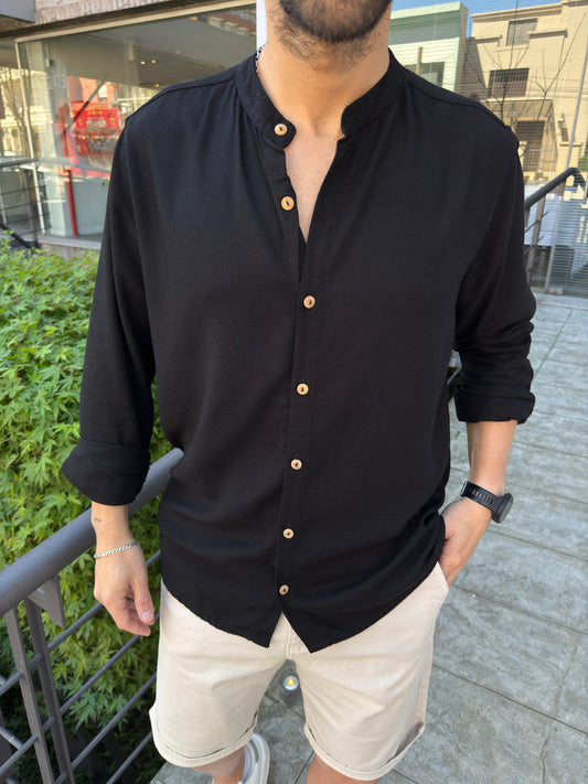 Camisa Mao Lino Black