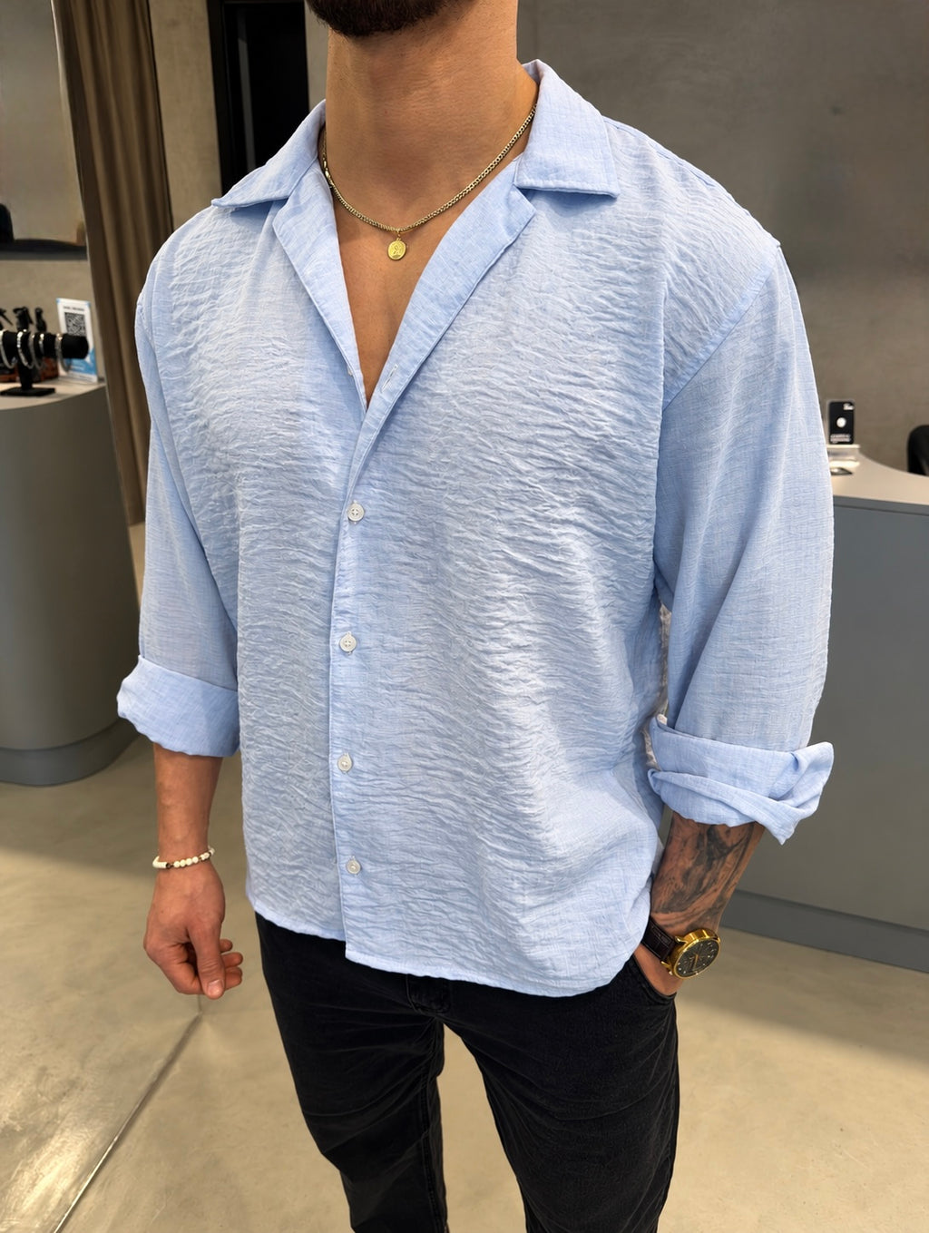 Camisa Fibrana Celeste Pastel