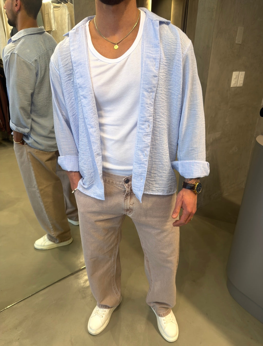 Camisa Fibrana Celeste Pastel