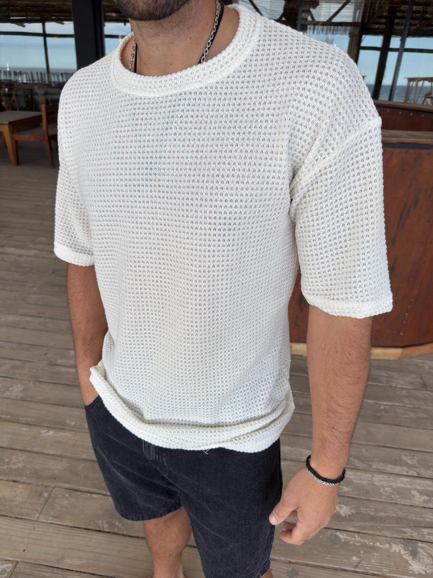 Remera Súper Over Tejida Blanca