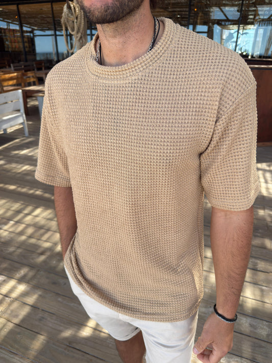 Remera Súper Over Tejida Beige