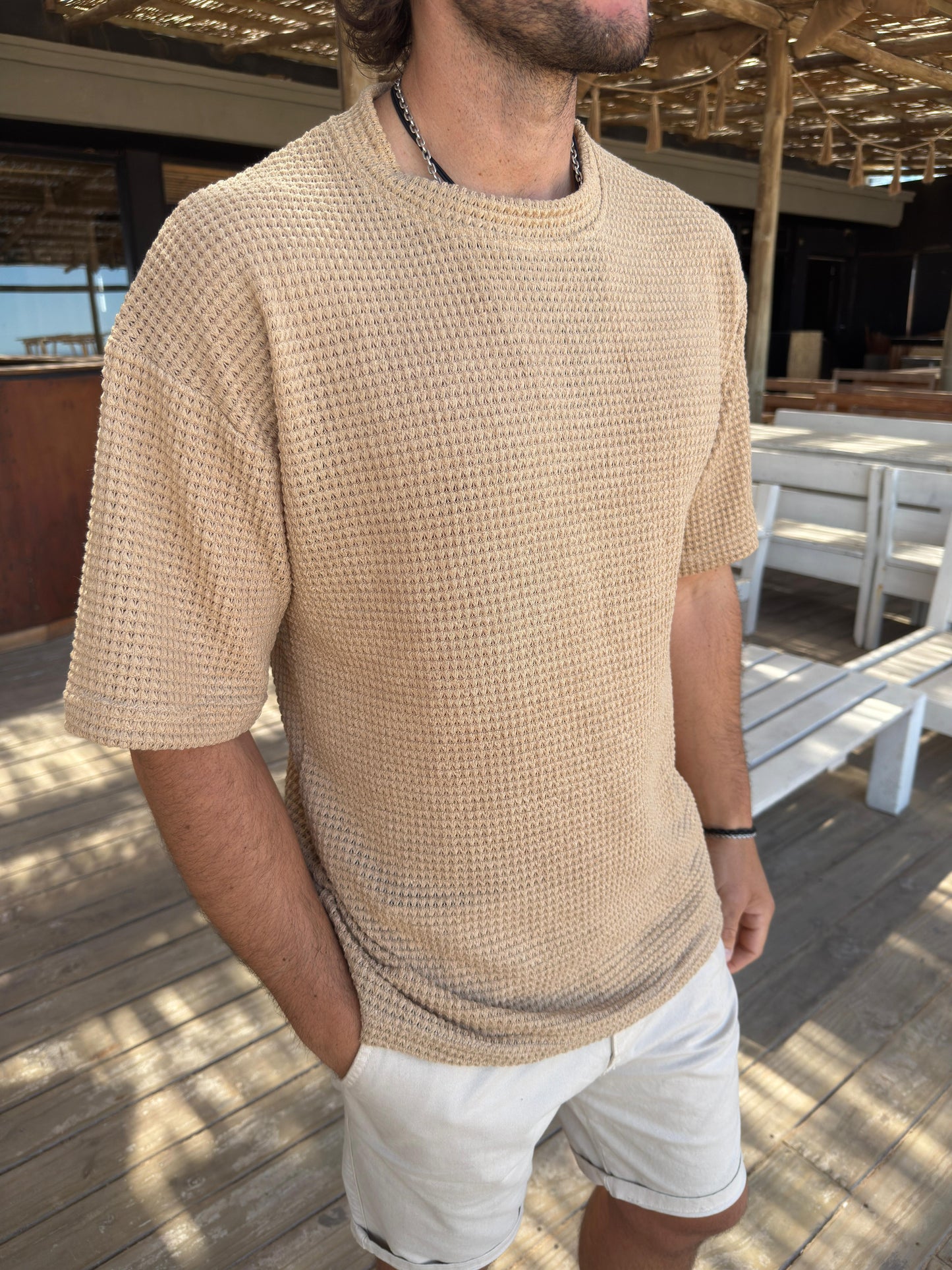 Remera Súper Over Tejida Beige