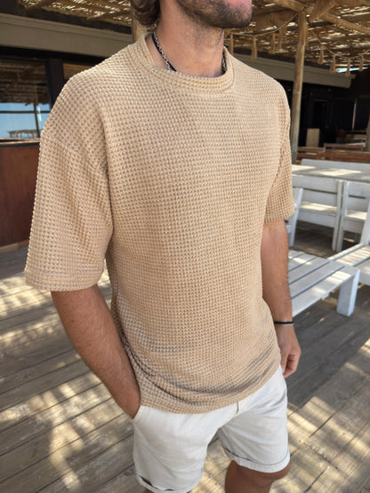 Remera Súper Over Tejida Beige