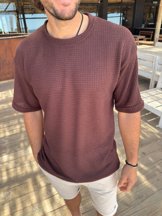 Remera Súper Over Tejida Marrón