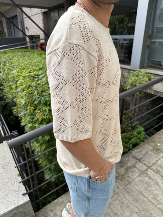Buzo Tejido Rombos Beige