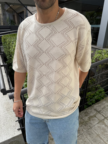 Buzo Tejido Rombos Beige