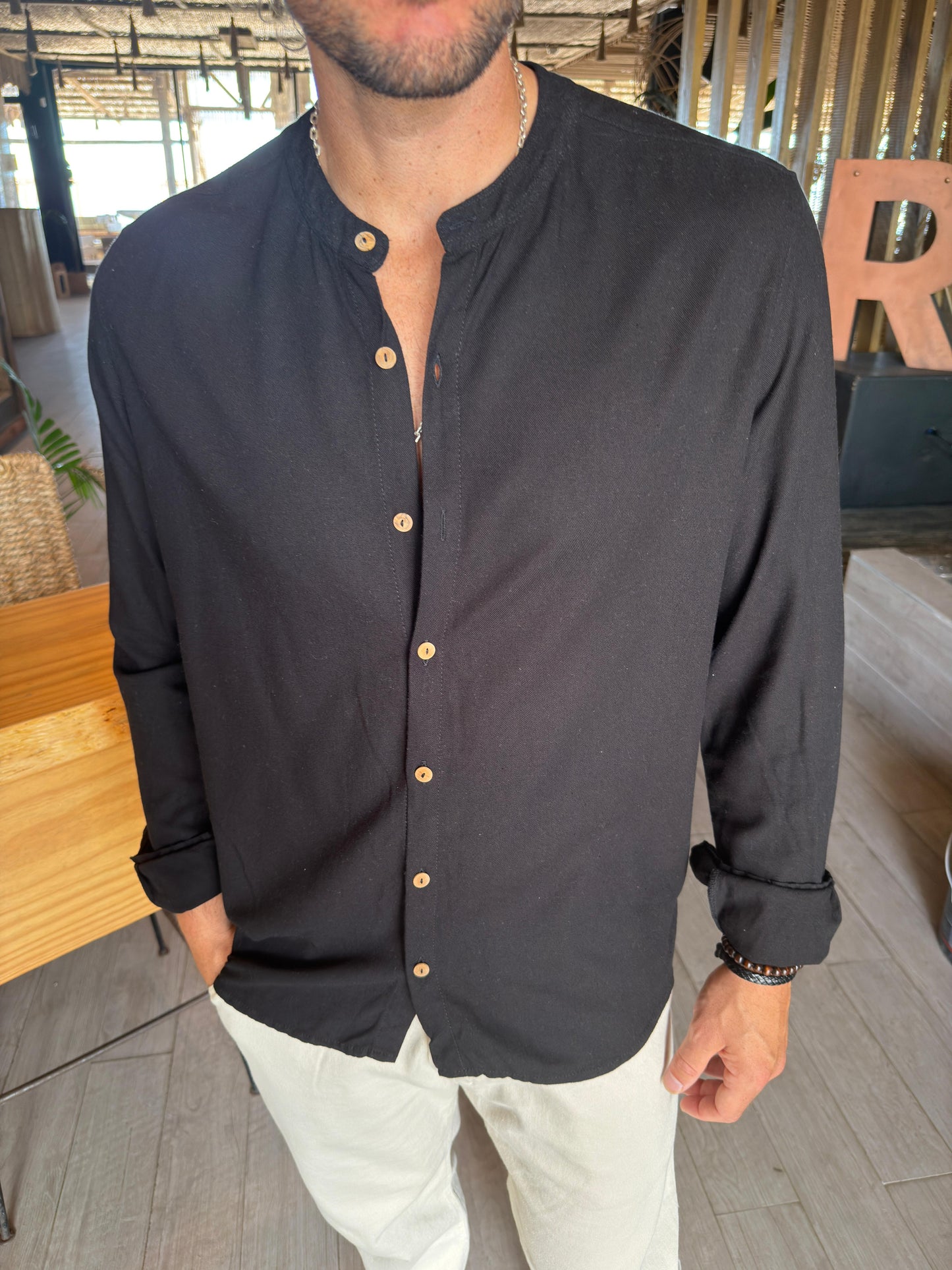 Camisa Mao Lino Black