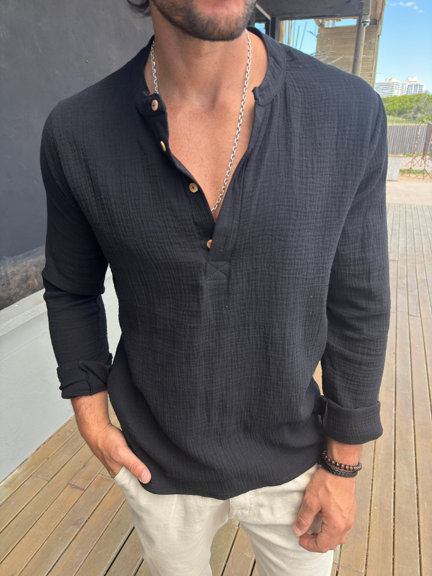 Camisa Muselina Slim Black