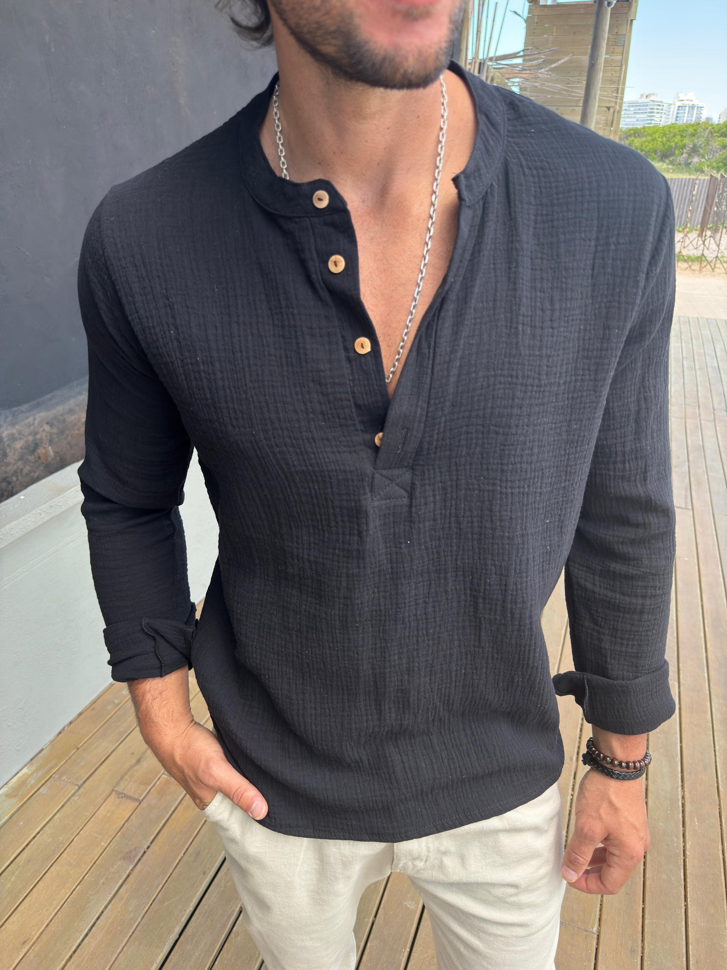 Camisa Muselina Slim Black