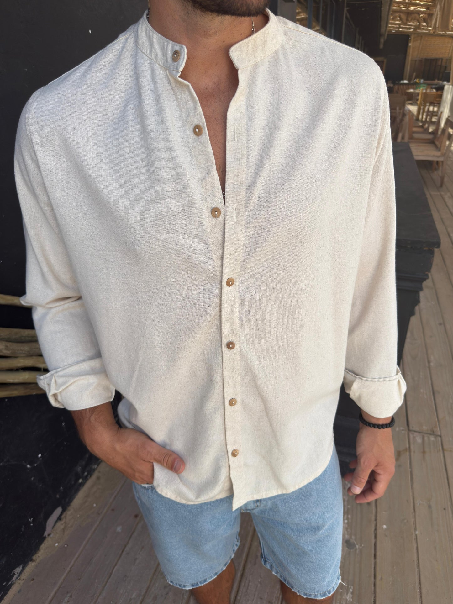 Camisa Lino Mao Beige