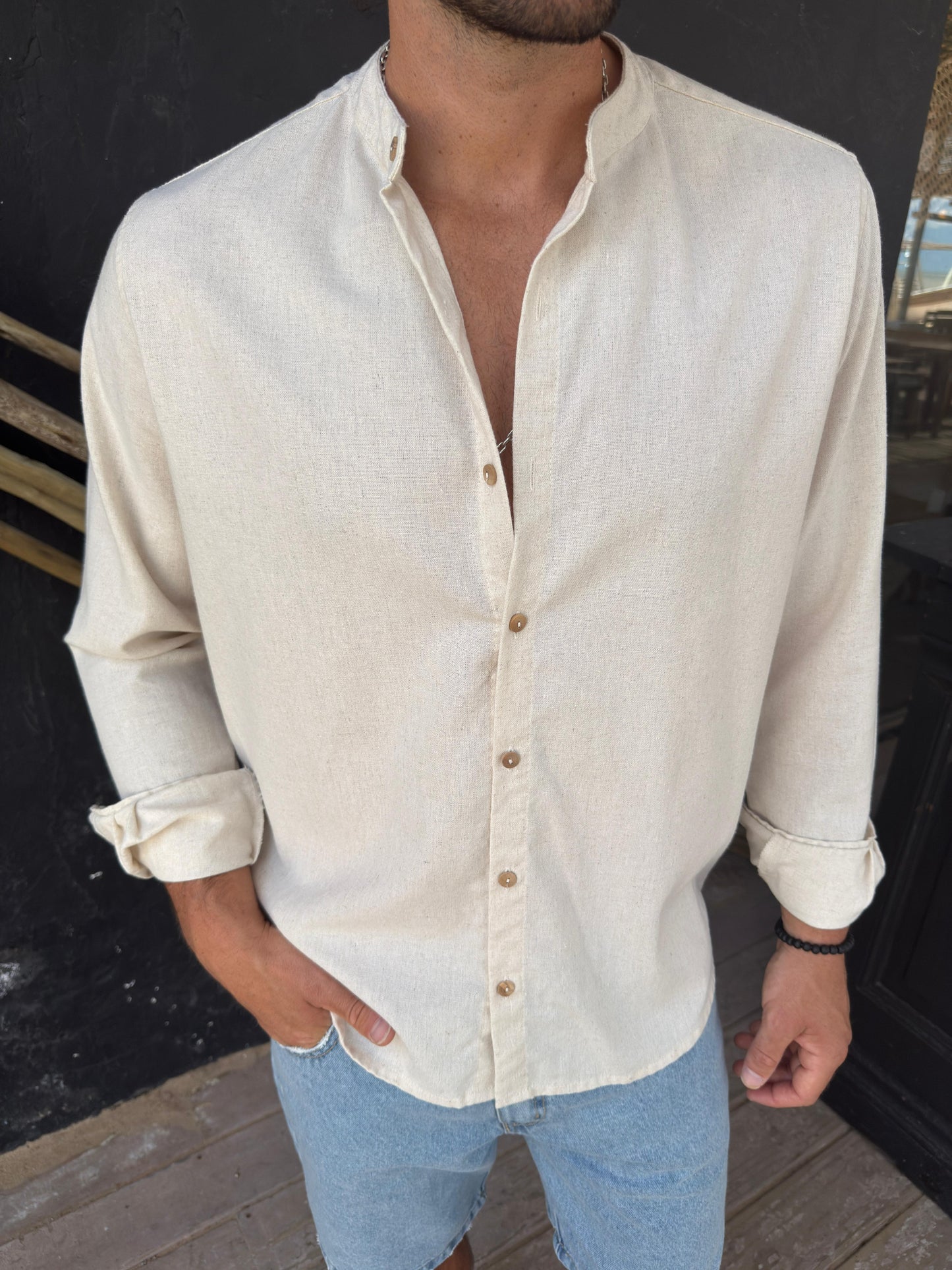 Camisa Lino Mao Beige