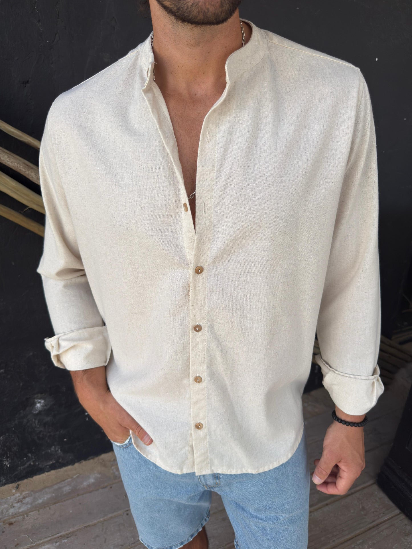 Camisa Lino Mao Beige