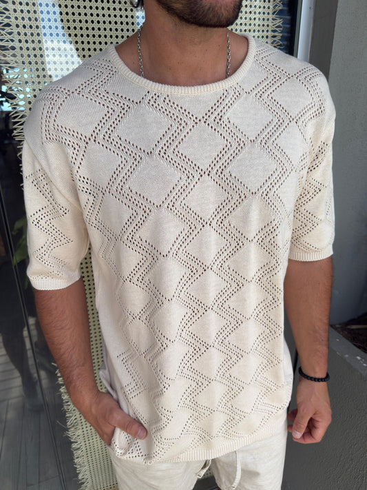 Buzo Tejido Rombos Beige