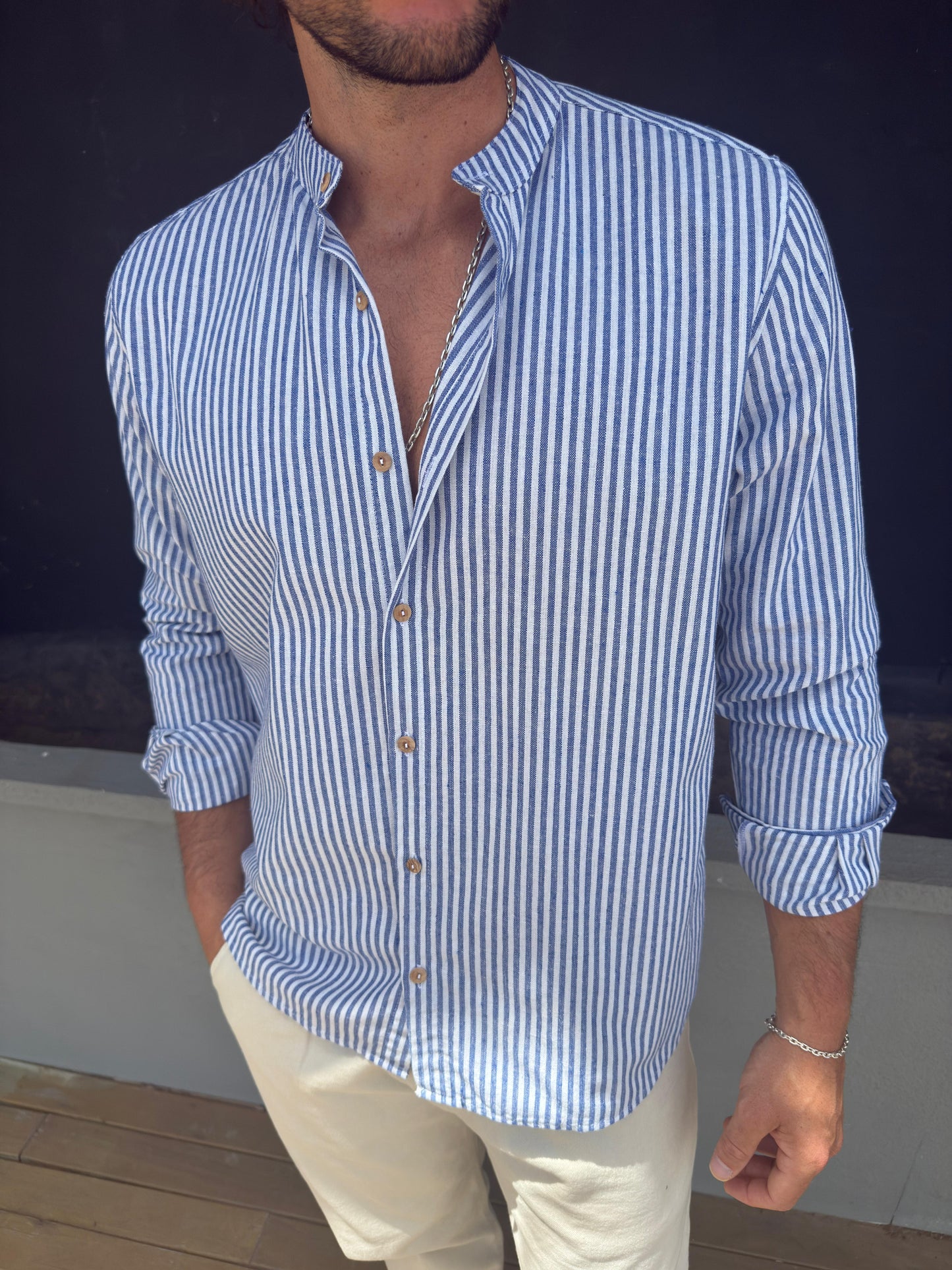 Camisa Lino Raya Azul