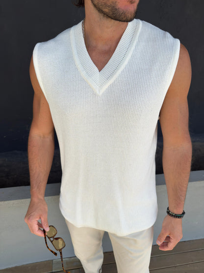Chaleco escote V Hilo Blanco