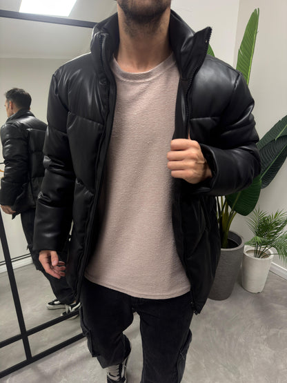 Campera Puffer Cuerina Black