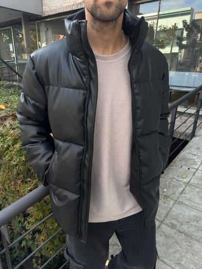 Campera Puffer Cuerina Black