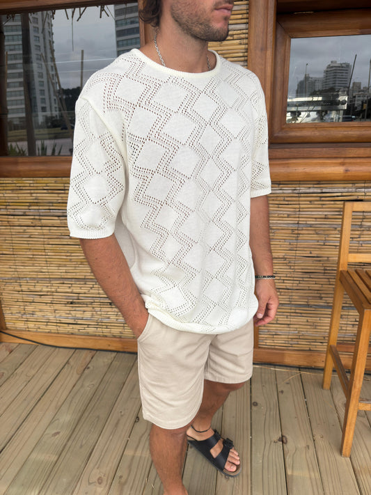 Buzo Tejido Rombos White