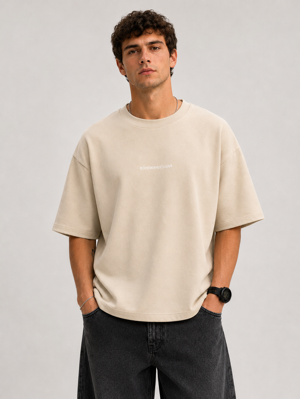 Remera Boxy Beige Algodón Pesado