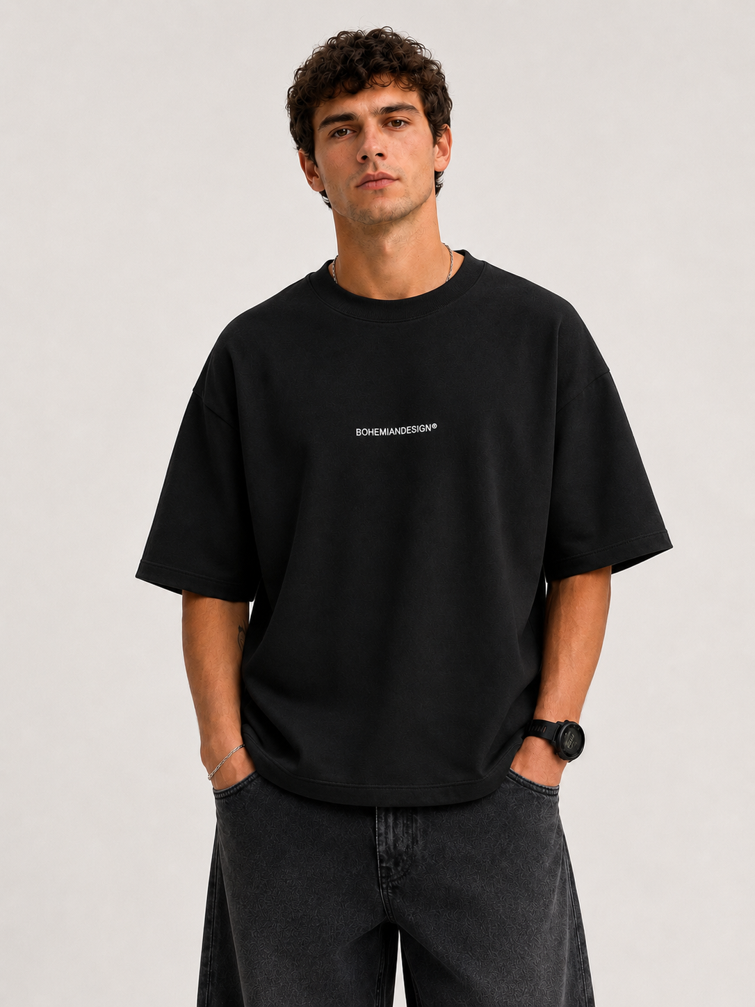Remera Boxy Black Algodón Pesado