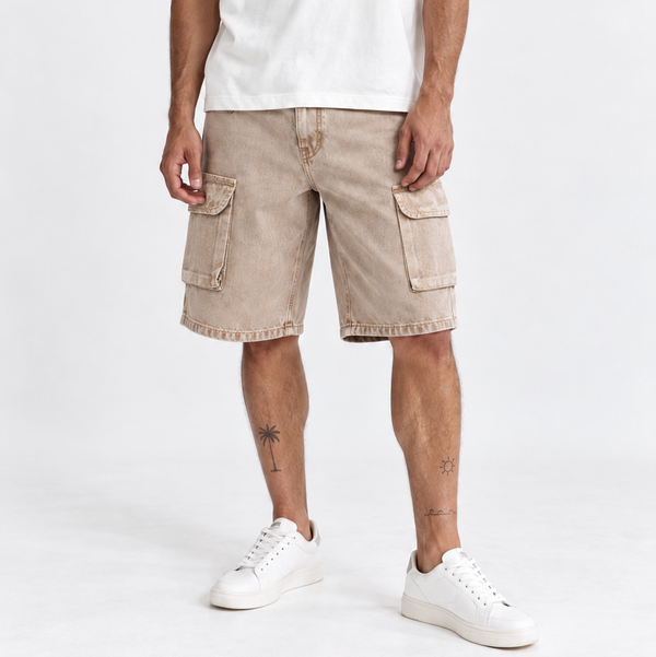 Bermuda BAGGY Cargo Pigmentada Beige